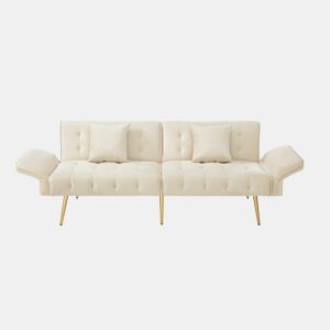 Sofá-cama dobrável 2 lugares fixa de veludo,bege