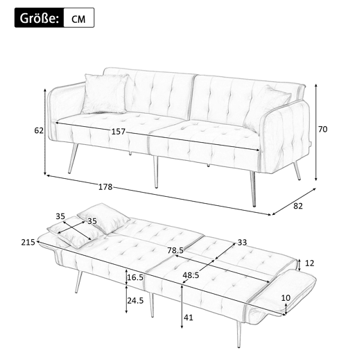 Sofá-cama dobrável 2 lugares fixa de veludo,bege Sofá-cama dobrável 2 lugares fixa de veludo,bege
