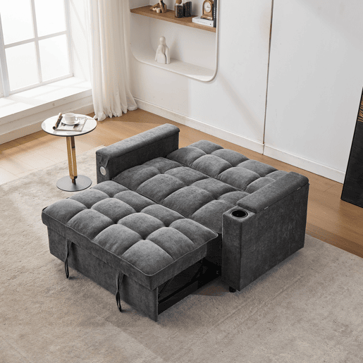 Sofá-cama 2 lugares conversível de tecido,cinza
