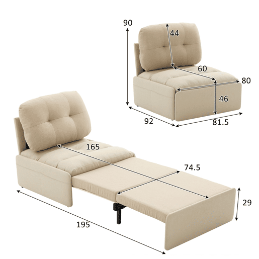 Sofá-cama individual conversível de linho,bege