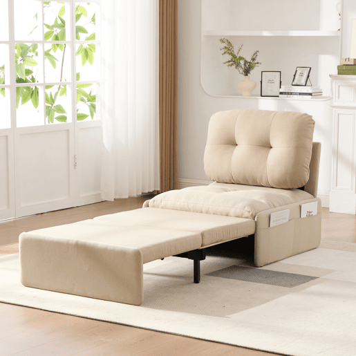 Sofá-cama individual conversível de linho,bege