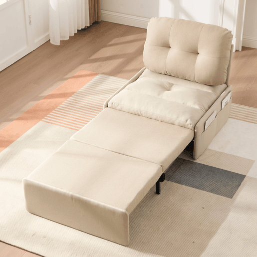 Sofá-cama individual conversível de linho,bege