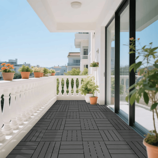 Ladrilhos de plástico encaixáveis para terraços, 30 x 30 cm - 44 peças, sistema modular, impermeáveis, adequados para todas as condições climáticas, uso exterior em piscinas, varandas e jardins - cinzento escuro