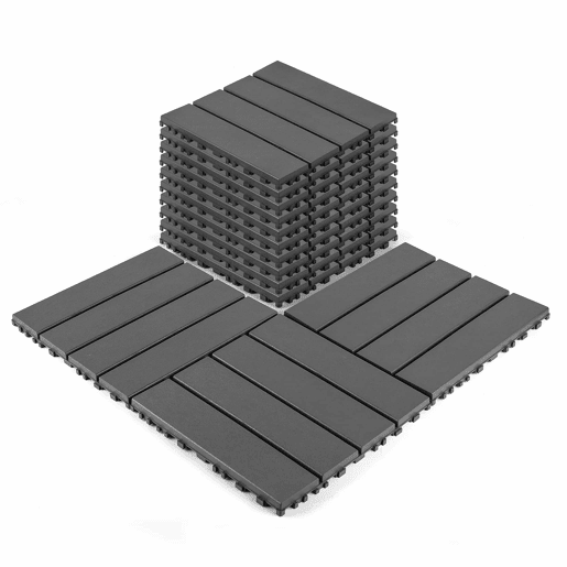 Ladrilhos de plástico encaixáveis para terraços, 30 x 30 cm - 44 peças, sistema modular, impermeáveis, adequados para todas as condições climáticas, uso exterior em piscinas, varandas e jardins - cinzento escuro