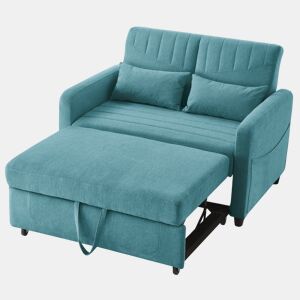 Sofá-cama 2 lugares conversível de algodão e linho,azul