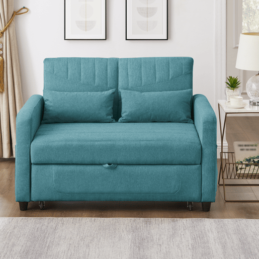 Sofá-cama 2 lugares conversível de algodão e linho,azul