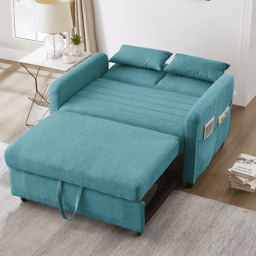 Sofá-cama 2 lugares conversível de algodão e linho,azul
