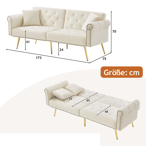 Sofá-cama dobrável 2 lugares fixa de tecido,bege Sofá-cama dobrável 2 lugares fixa de tecido,bege