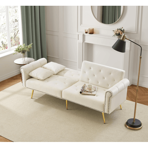 Sofá-cama dobrável 2 lugares fixa de tecido,bege Sofá-cama dobrável 2 lugares fixa de tecido,bege