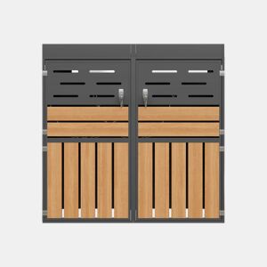 Armário exterior multifuncional - 2 compartimentos - com floreira integrada, ventilação com lâminas, estrutura em aço galvanizado e corrente de segurança - cinzento