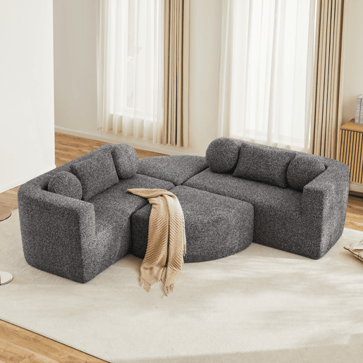 Sofá modular,sofá compressível 4 lugares fixa panorâmico de tecido,preto