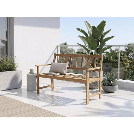 Banco de jardim em madeira 120 cm Surabaya - 2 lugares - Castanho