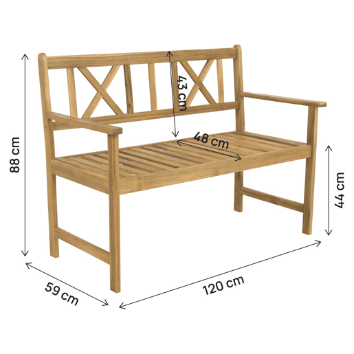 Banco de jardim em madeira 120 cm Surabaya - 2 lugares - Castanho