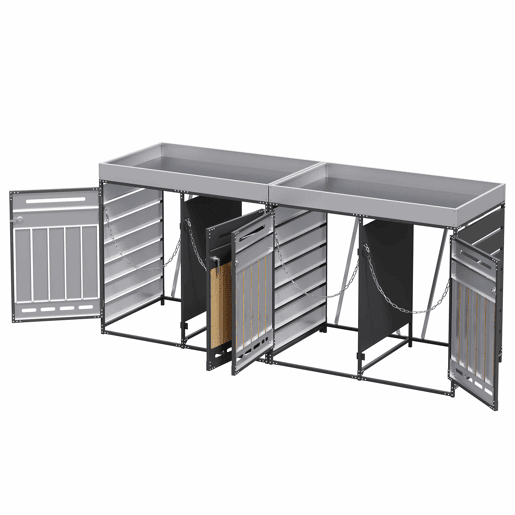 Contenedor de lixo (4 unidades) u2013 com vaso para plantas, painéis verticais de madeira, ventilação com ranhuras, armário de jardim com fechadura u2013 preto
