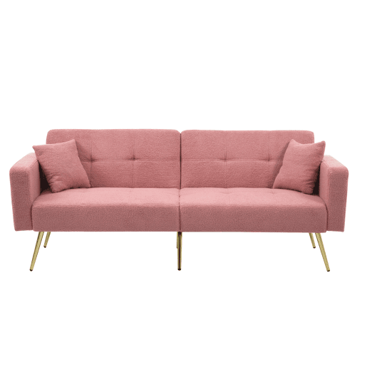Sofá-cama dobrável 2 lugares fixa de tecido,rosa