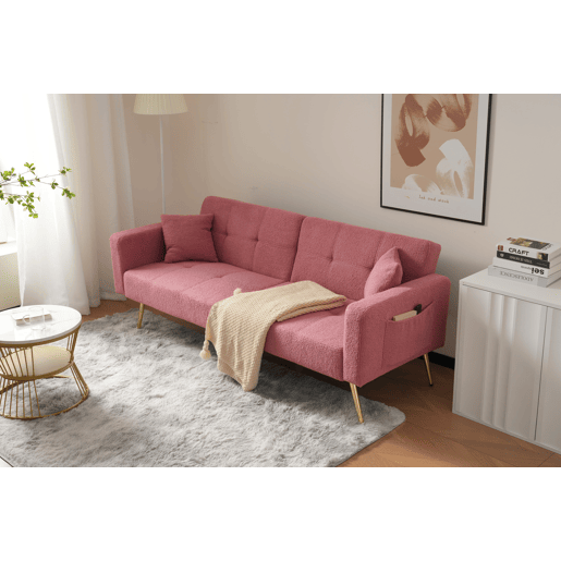 Sofá-cama dobrável 2 lugares fixa de tecido,rosa