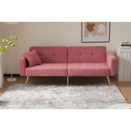 Sofá-cama dobrável 2 lugares fixa de tecido,rosa