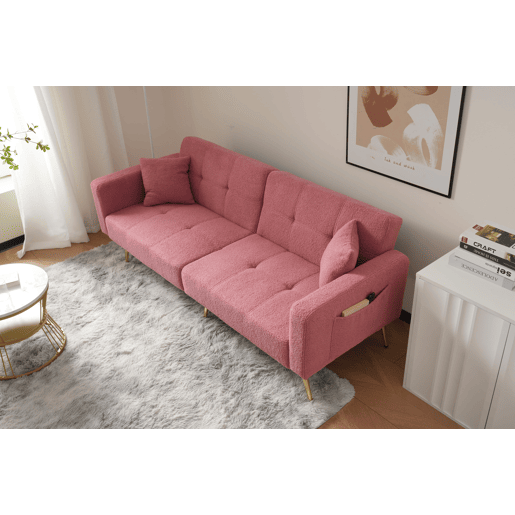 Sofá-cama dobrável 2 lugares fixa de tecido,rosa