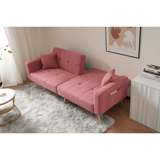 Sofá-cama dobrável 2 lugares fixa de tecido,rosa