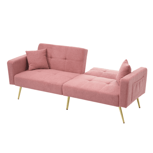Sofá-cama dobrável 2 lugares fixa de tecido,rosa