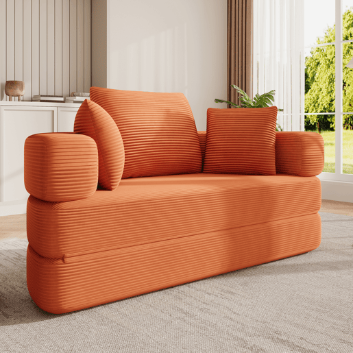 Sofá-cama dobrável 2 lugares fixa,sofá compressível de tecido,laranja Sofá-cama dobrável 2 lugares fixa,sofá compressível de tecido,laranja