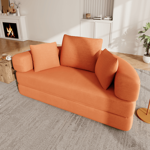 Sofá-cama dobrável 2 lugares fixa,sofá compressível de tecido,laranja Sofá-cama dobrável 2 lugares fixa,sofá compressível de tecido,laranja