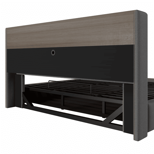 Cama com arrumação hidráulica 180x200 cm - Com porta USB, faixa de luz ambiente, cabeceira com compartimento de arrumação, sem colchão, com luzes LED - Cinza