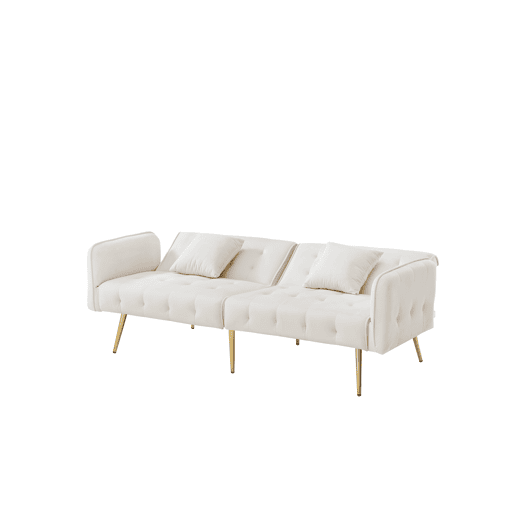 Sofá-cama dobrável 2 lugares fixa de veludo,branco