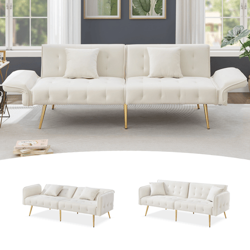 Sofá-cama dobrável 2 lugares fixa de veludo,branco