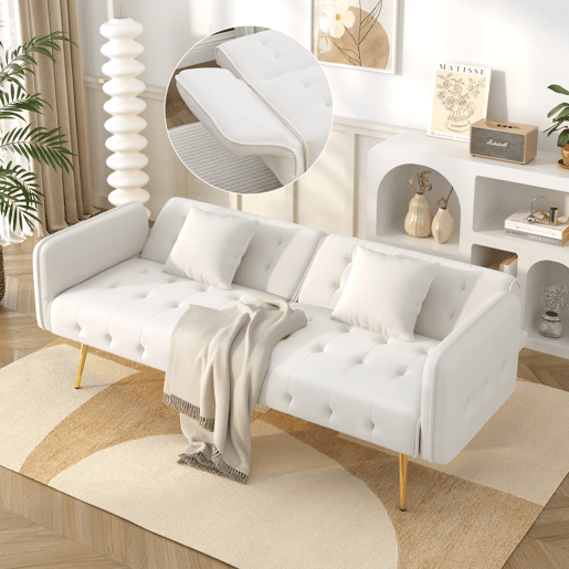 Sofá-cama dobrável 2 lugares fixa de veludo,branco