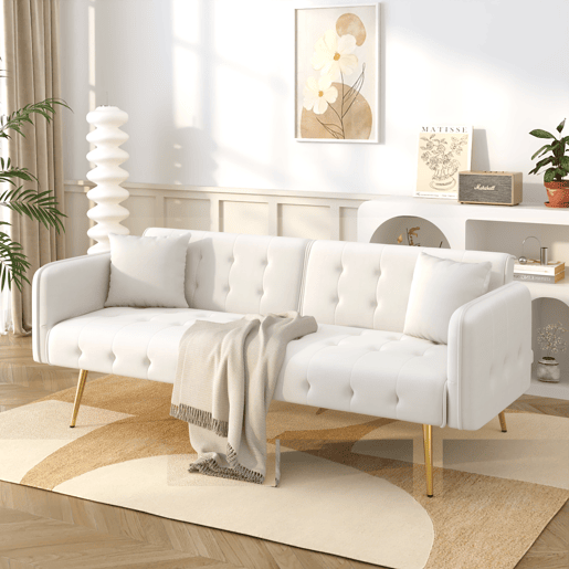 Sofá-cama dobrável 2 lugares fixa de veludo,branco