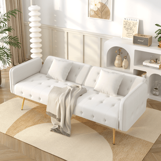 Sofá-cama dobrável 2 lugares fixa de veludo,branco
