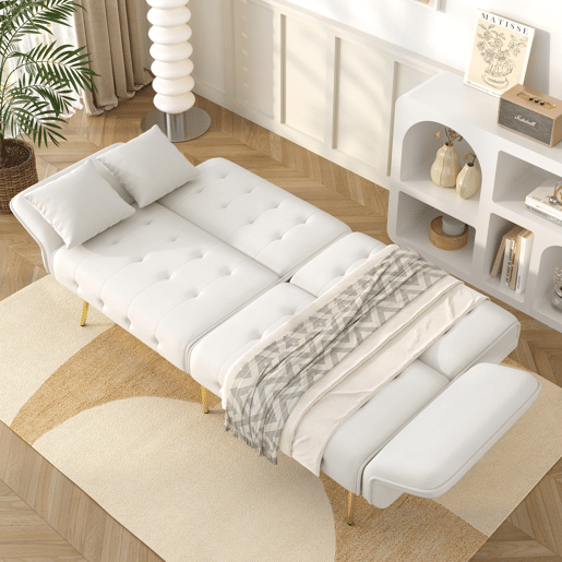 Sofá-cama dobrável 2 lugares fixa de veludo,branco