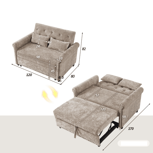 Sofá-cama 2 lugares conversível de tecido,castanho Sofá-cama 2 lugares conversível de tecido,castanho