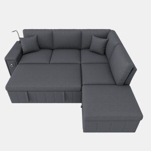 Sofá-cama 5 lugares conversível de linho,cinza