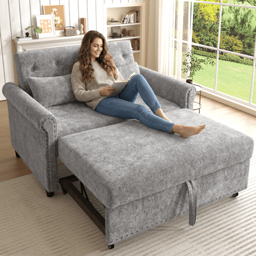 Sofá-cama 2 lugares conversível de tecido,cinza Sofá-cama 2 lugares conversível de tecido,cinza