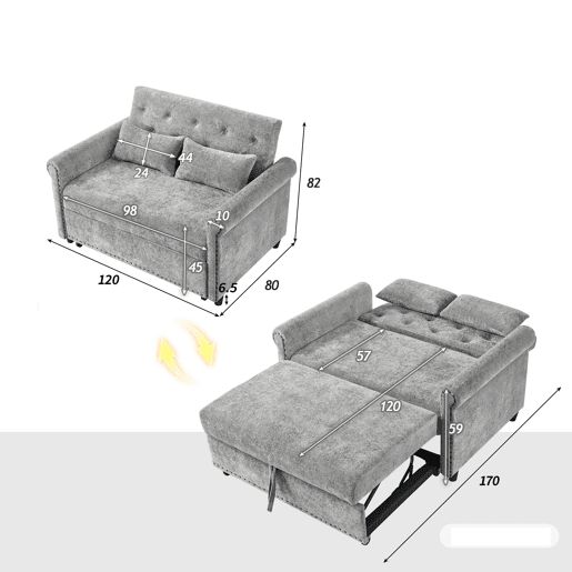 Sofá-cama 2 lugares conversível de tecido,cinza Sofá-cama 2 lugares conversível de tecido,cinza