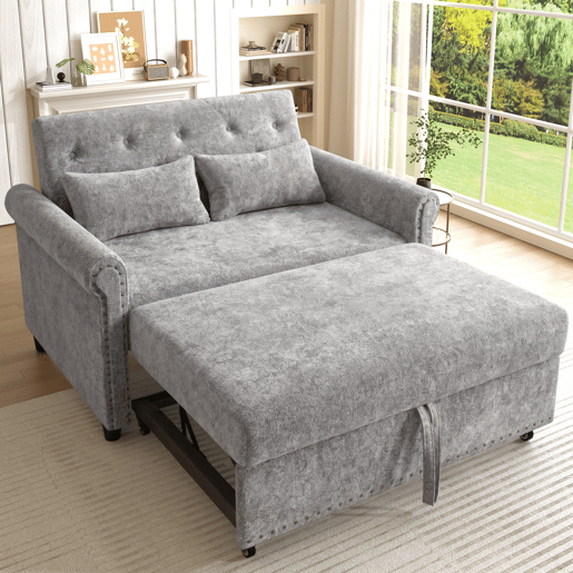 Sofá-cama 2 lugares conversível de tecido,cinza Sofá-cama 2 lugares conversível de tecido,cinza