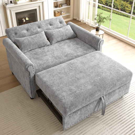 Sofá-cama 2 lugares conversível de tecido,cinza Sofá-cama 2 lugares conversível de tecido,cinza