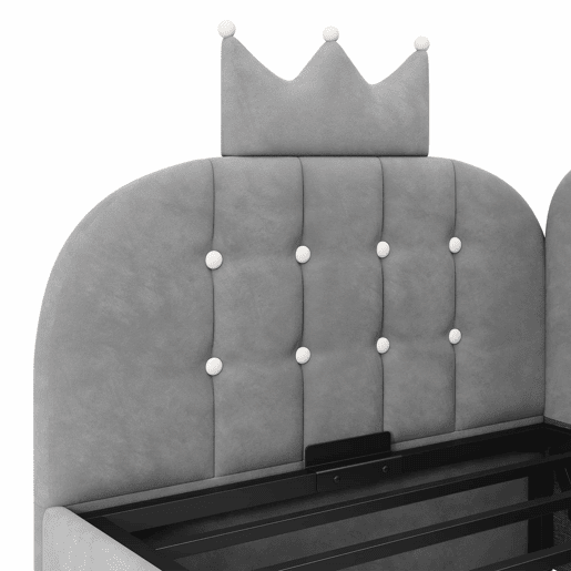 Cama-baú estofada 90x190 cm - sofá-cama com arrumação hidráulica, design em L com encosto em forma de coroa em malha, veludo - cinzento