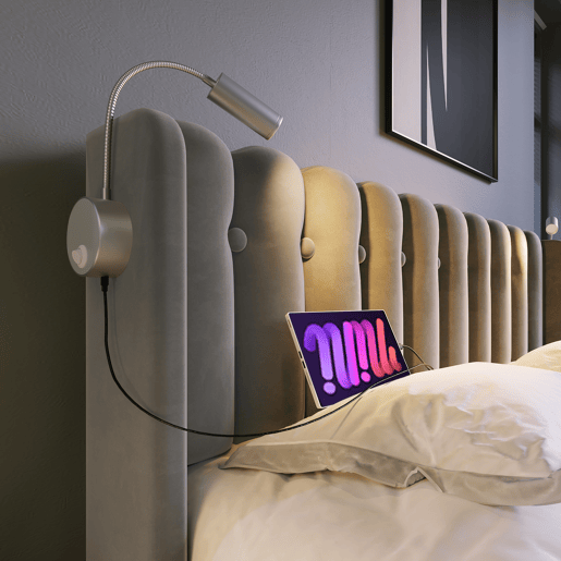 Cama contentora estofada com LED e portas de carregamento USB - 90x200cm - tecido aveludado - com estrado de molas - Cinzento Cama contentora estofada com LED e portas de carregamento USB - 90x200cm - tecido aveludado - com estrado de molas - Cinzento