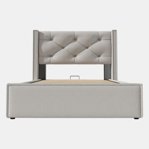 Cama contentora estofada 90x200 cm em tecido de algodão - com estrado de molas - Cinzento claro