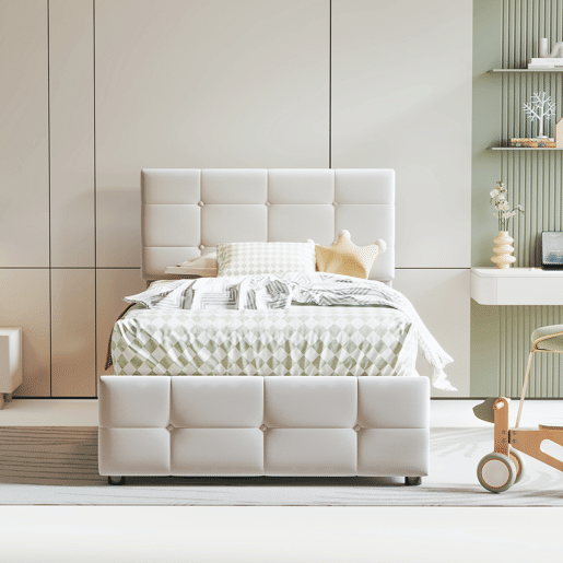 Cama contentor estofada em veludo 90x200cm - Bege
