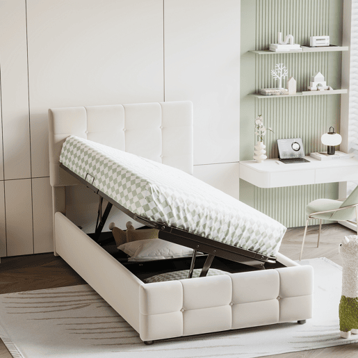 Cama contentor estofada em veludo 90x200cm - Bege