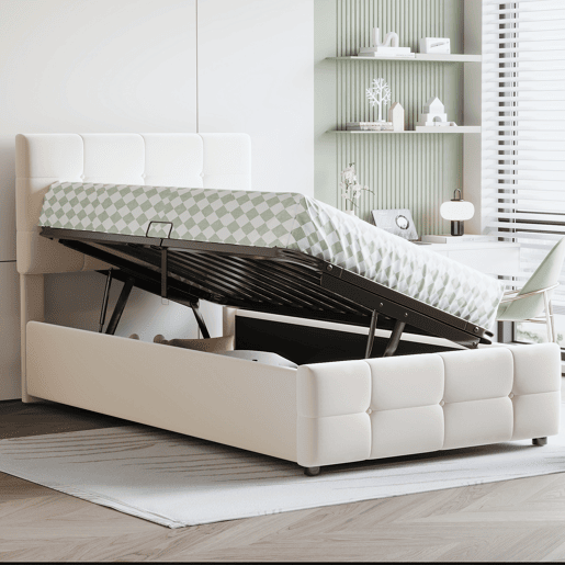 Cama contentor estofada em veludo 90x200cm - Bege