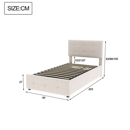 Cama contentor estofada em veludo 90x200cm - Bege