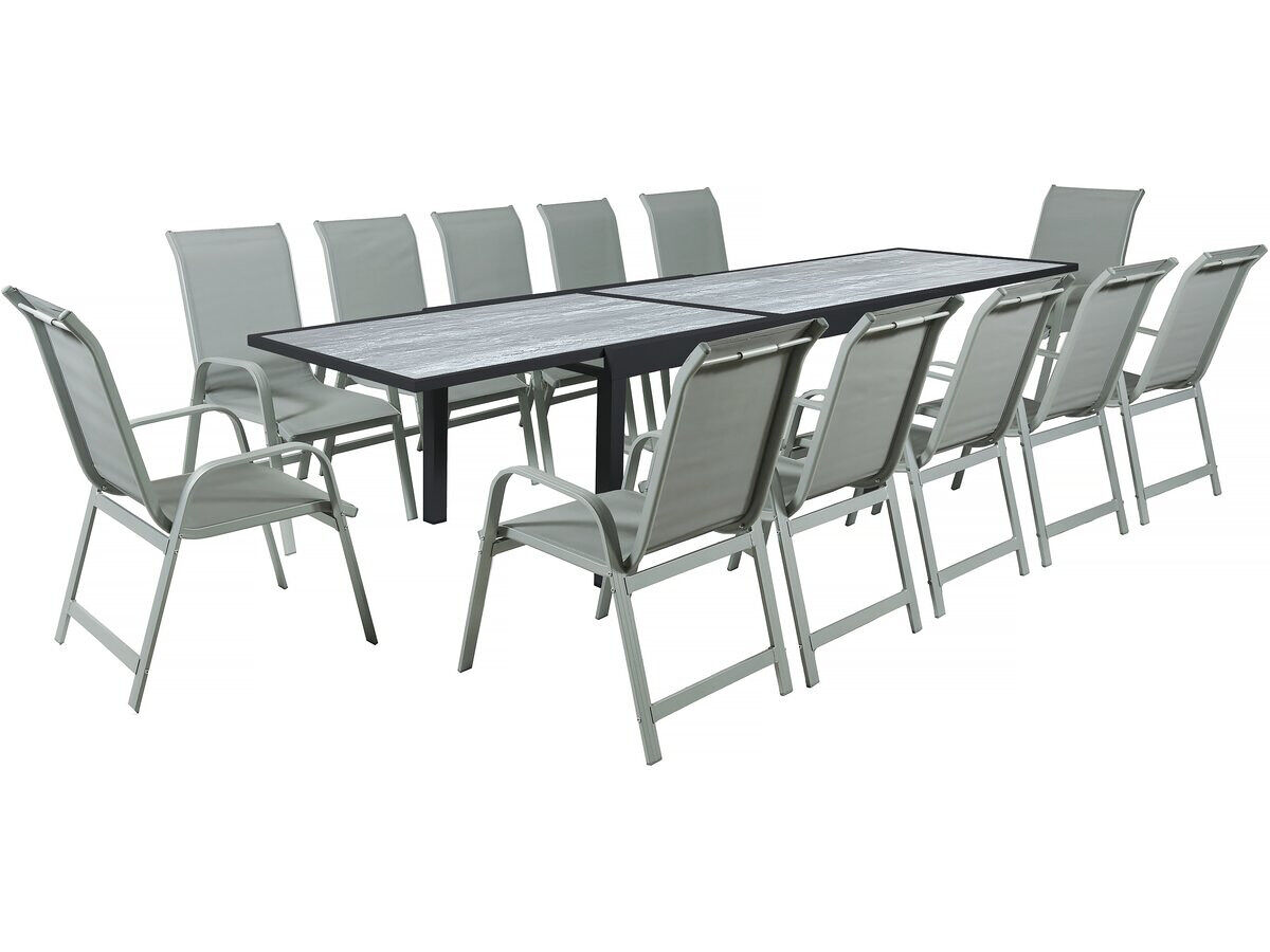 Mesa y sillas de jardín "lagos" de aluminio extensible - 200/320 x 105 x 76 cm - topo - 12 plazas
