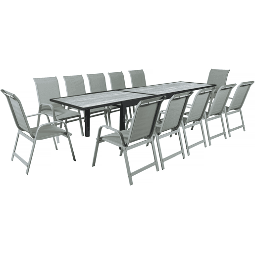Mesa e cadeiras de jardim em alumínio extensível Lagos - 200320 x 105 x 76 cm - Taupe - Capacidade para 12 pessoas