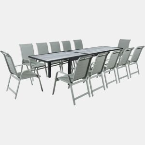 Mesa e cadeiras de jardim em alumínio extensível Lagos - 200320 x 105 x 76 cm - Taupe - Capacidade para 12 pessoas