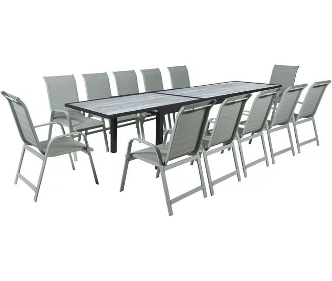 Mesa y sillas de jardín "lagos" de aluminio extensible - 200/320 x 105 x 76 cm - topo - 12 plazas